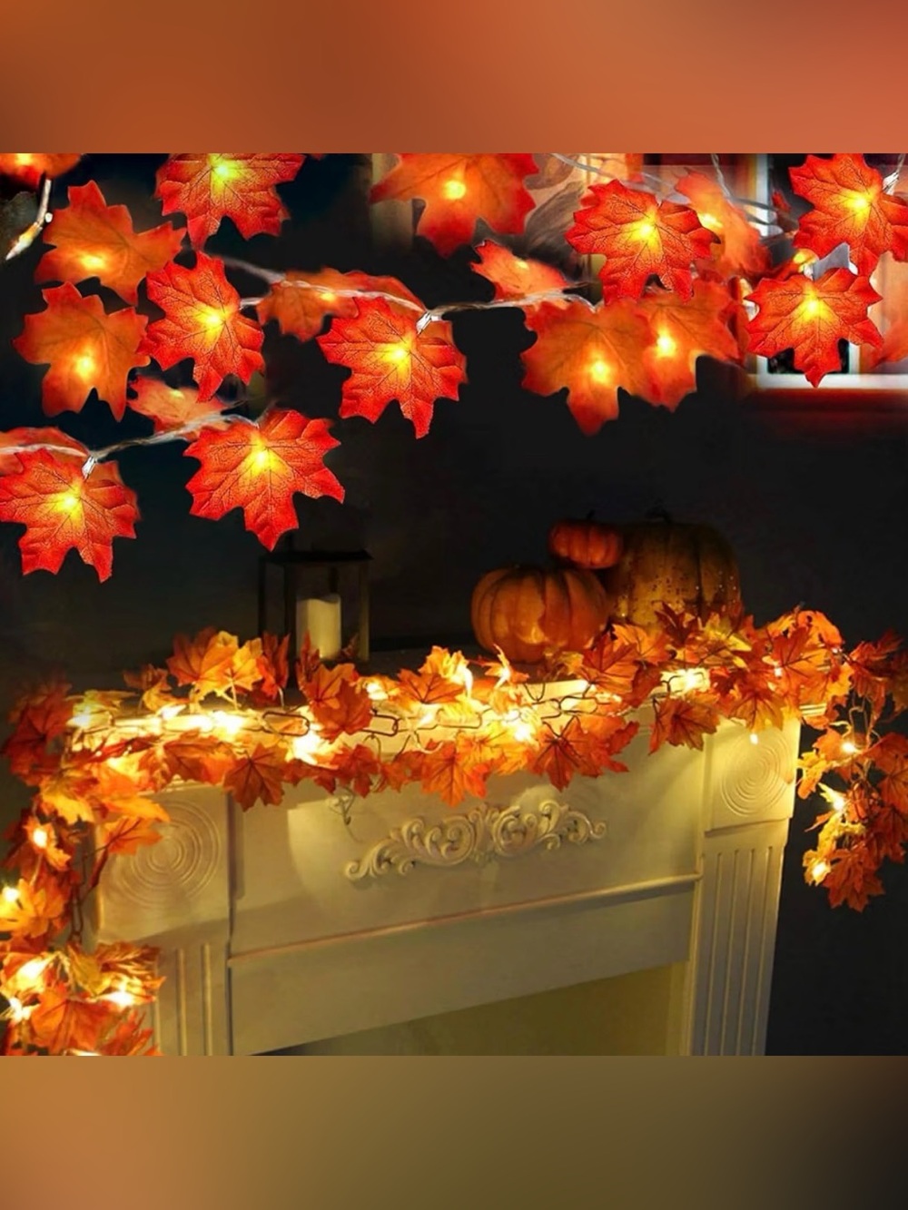 NWT Fall Decor 2 Pack Fall Garland with Lights Enlarged Maple Leaves 20Ft 40LED